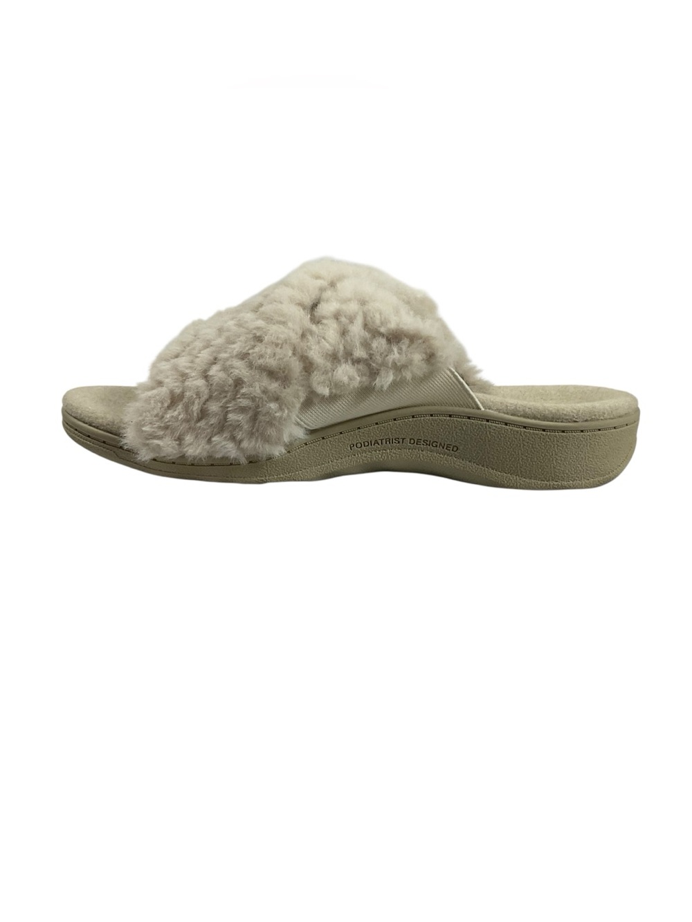 Vionic Relax II Cream Shearling Faux Fur Slide Slippers Size 7 Comfort - Picture 2 of 7